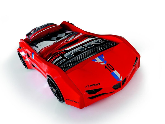 Cama de carreras para niños en rojo.