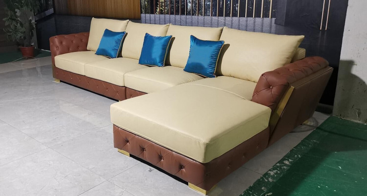 Sofá de cuero Sofá Couch de lujo Muebles de tapicería beige Diseño de salón conjunto de muebles