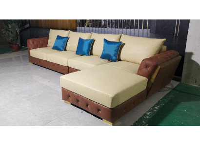 Sofá de cuero Sofá Couch de lujo Muebles de tapicería beige Diseño de salón conjunto de muebles