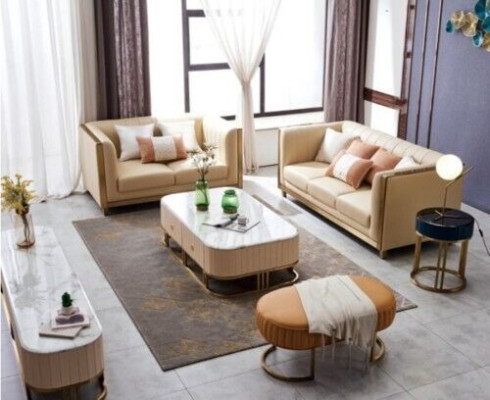 Acero inoxidable Muebles de metal Diseño Sala de estar Sofá Conjunto de tapizado 3+2+1