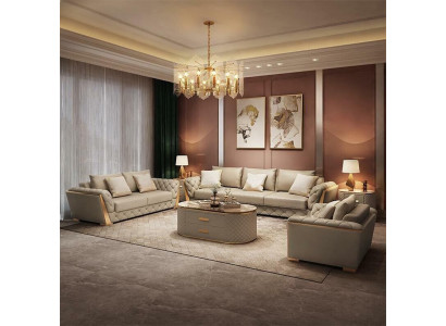 Diseño conjunto de sofás modulares de 3+2 plazas de sofás de cuero para la sala de estar.