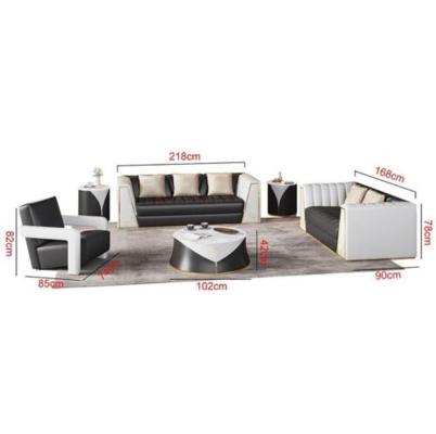 Sala de estar, juego de sofás de 4 piezas, 3+2+1 asientos con tapizado de cuero y mesa de centro