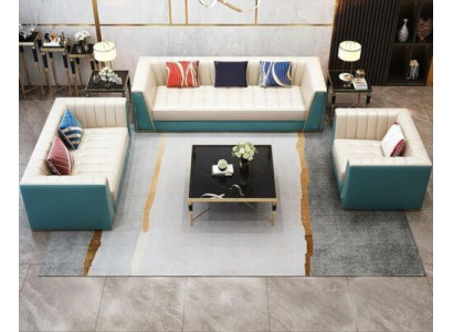 Sofá de cuero Sofá Sofá Sofá 3 plazas Mesa de centro 2 mesas auxiliares 6 piezas. Nuevo
