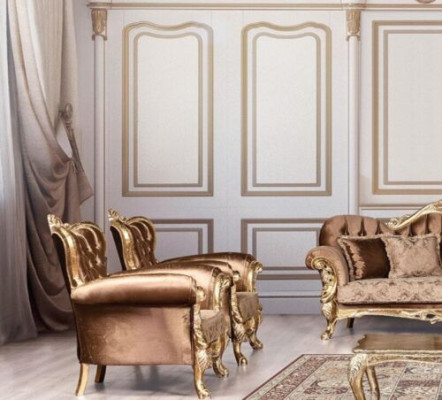 Sillón de orejas Sillón Diseño barroco Tapizado Sofá Chesterfield Textil Asiento Nuevo
