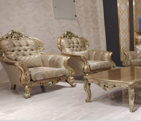 Sillón orejero Diseño Sofá tapizado Barroco Chesterfield Tela Sala de estar Nuevo