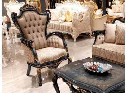 Sillón de lujo, sillón orejero, sofá tapizado de diseño Chesterfield de tela para una persona.