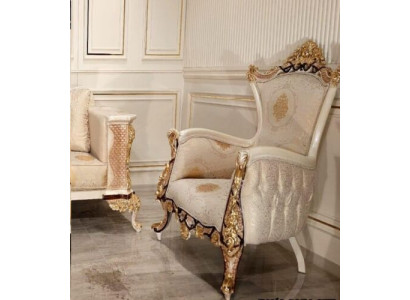 Sillón orejero sillón asiento diseño de lujo sofá tapizado textil barroco relax tela.