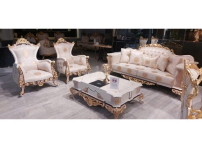 Set de Chesterfield de lujo 3+3+1 mesa de centro barroco rococó cojines de asiento.
