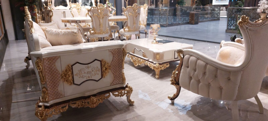 Set de Chesterfield de lujo 3+3+1 mesa de centro barroco rococó cojines de asiento.
