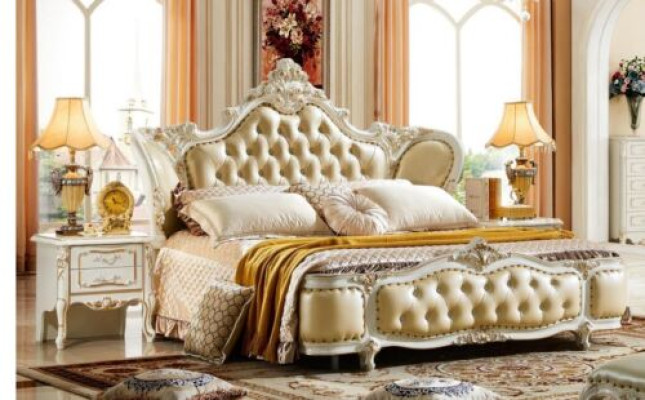 Set de dormitorio Cama Mesita de noche Chesterfield Barroco Rococó 3 piezas Madera