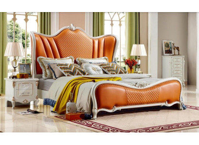 Cama clásica dormitorio Chesterfield naranja 2x mesita de noche 3 piezas madera