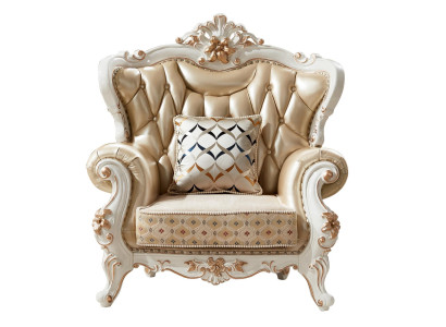 Sillón Beige Diseño Elegante Sillón de Cuero Clásico Sala de Estar de Lujo