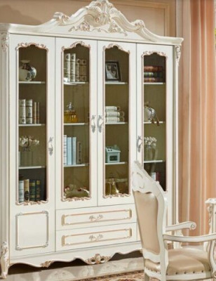 Estantería de libros Estilo Art déco Armario Vitrina Blanco Muebles Armarios Estante Madera