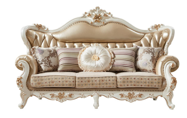 Sofá de 3 plazas de cuero de lujo beige, clásico y elegante para la sala de estar.