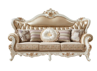 Sofá de 3 plazas de cuero de lujo beige, clásico y elegante para la sala de estar.