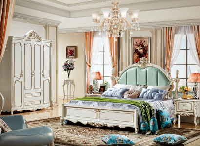 Cama Azul Hermoso Diseño Elegante Dormitorio Acolchado Cuero Camas