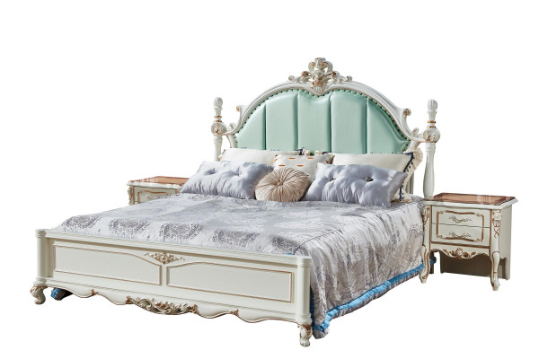 Cama Azul Hermoso Diseño Elegante Dormitorio Acolchado Cuero Camas