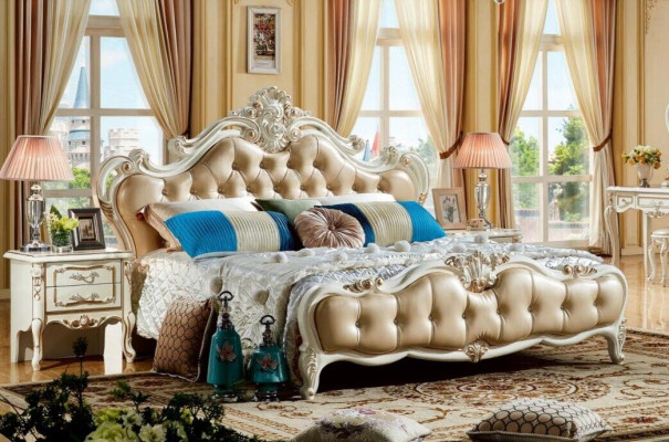 Cama de dormitorio real 180x200 estilo barroco Chesterfield camas de cuero