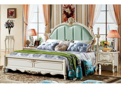 Dormitorio clásico Cama Muebles Madera Cuero Camas Barroco Rococó.