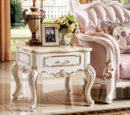Mesa auxiliar Mesas Sala de estar Lujo Blanco Mesa Muebles Mesa de centro Nuevo
