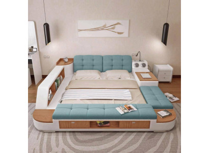 Camas acolchadas modernas de hotel multifuncionales de lujo doble de diseño de cuero nuevo.