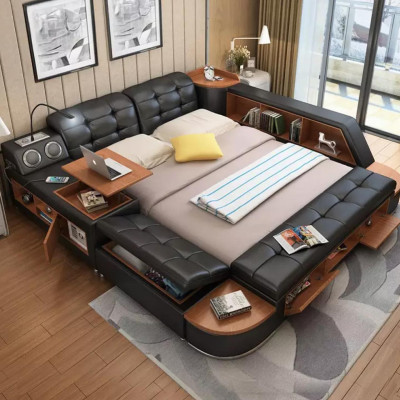 Camas Modernas Hotel Multifunción Cama Doble de Lujo Diseño de Cuero