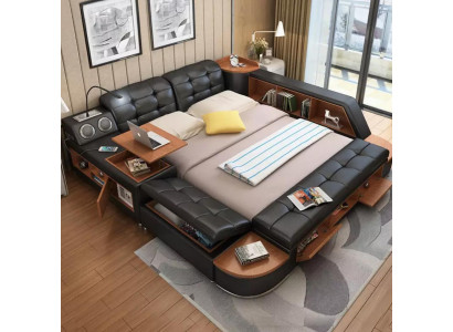 Camas Modernas Hotel Multifunción Cama Doble de Lujo Diseño de Cuero