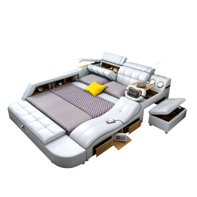 Diseño cama XXL grande de cuero de hotel tapizado 180x200 cama con estante multifuncional