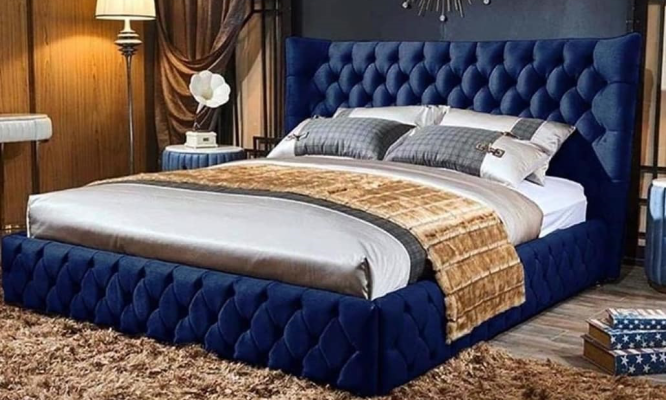 Camas Chesterfield Desi180x200gn Cama doble Muebles Tapicería Textil Azul Cama Nueva