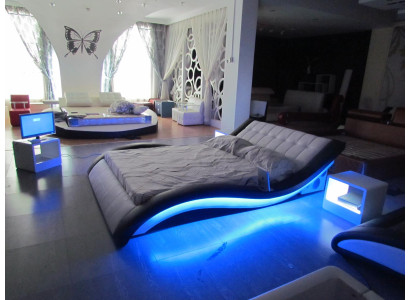 Diseño de cama de lujo Camas digitales USB Muebles de dormitorio de cuero Doble