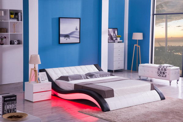 Diseño de cama digital con sonido USB, muebles de dormitorio de lujo de cuero.