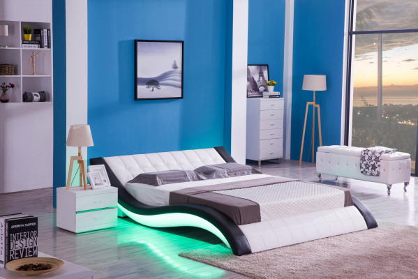 Diseño de cama digital con sonido USB, muebles de dormitorio de lujo de cuero.