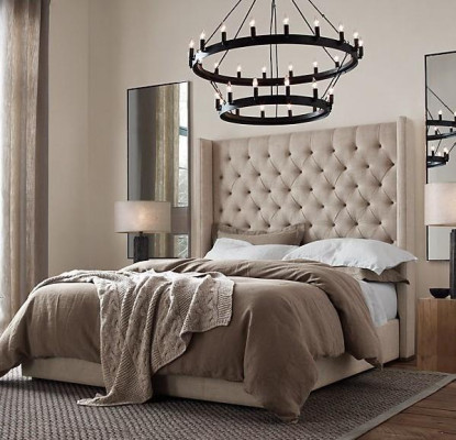 Chesterfield Dormitorio Doble Cama Diseño Cuero Cama de Lujo Hotel