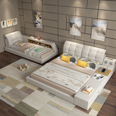 Diseño de camas de cuero para hotel con doble estante de 180x200 multifuncional.