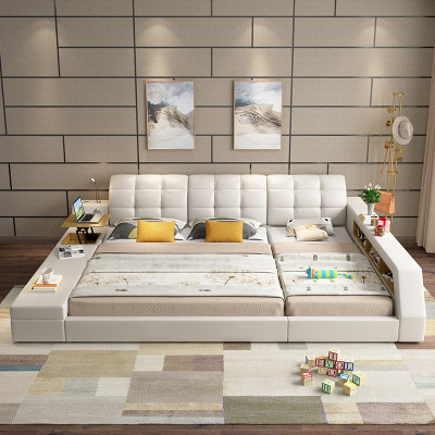 Diseño de camas de cuero para hotel con doble estante de 180x200 multifuncional.