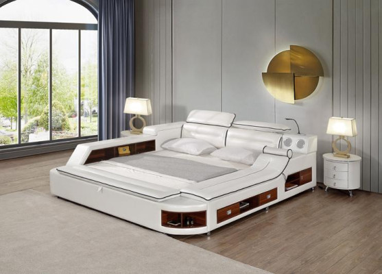 Camas de hotel de 180x200 cm con estante multifunción y diseño USB. Cama de diseño xxl grande de cuero.