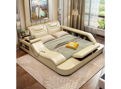 Cama multifunción con estantería, armario y USB, estación de carga de cama doble 180x200