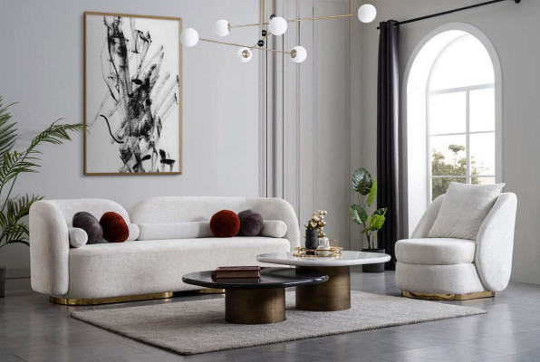 Muebles de lujo para la sala de estar. Juego de sala de 3+1 con mesa de centro. Conjunto de sofás de 4 piezas.