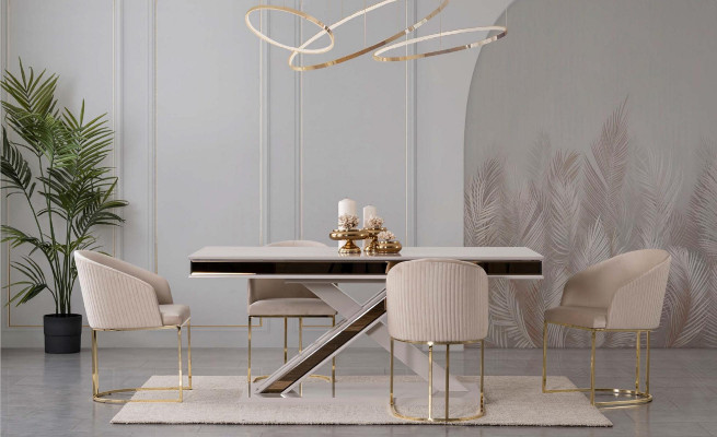 Mesa de comedor de lujo Silla de respaldo Muebles Mobiliario Cojín de asiento Sillas