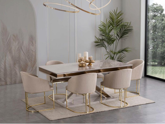 Mesa de comedor de lujo Silla de respaldo Muebles Mobiliario Cojín de asiento Sillas
