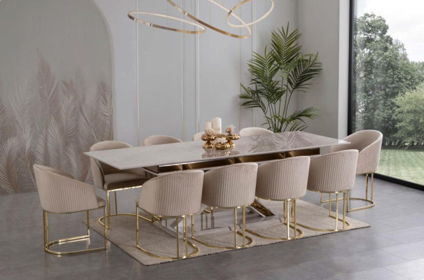 Mesa de comedor de lujo Silla de respaldo Muebles Mobiliario Cojín de asiento Sillas