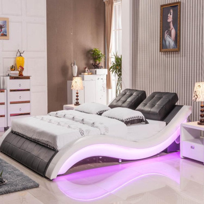Diseño de cama de lujo Camas digitales con LED Muebles de dormitorio en cuero Doble