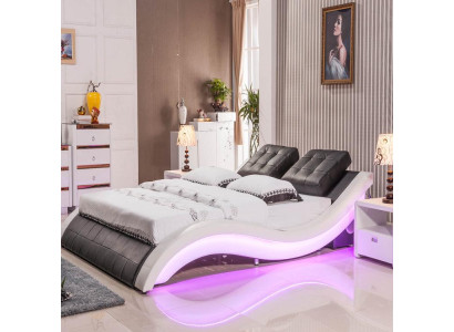 Diseño de cama de lujo Camas digitales con LED Muebles de dormitorio en cuero Doble