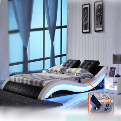 Diseño de cama de lujo Camas digitales con LED Muebles de dormitorio en cuero Doble