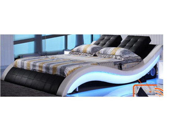 Diseño de cama de lujo Camas digitales con LED Muebles de dormitorio en cuero Doble
