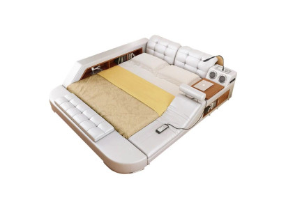 Diseño Doble Cama de Cuero de Lujo con USB, Multifunción, Nuevo