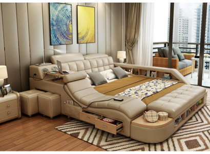 Camas multifuncionales de lujo con tapiz de cuero cama moderna para hotel con función de masaje nuevo.