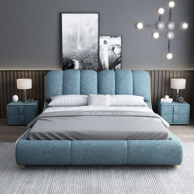 Diseño de cama de madera moderna 180x200 para dormitorio matrimonial de lujo en hotel.