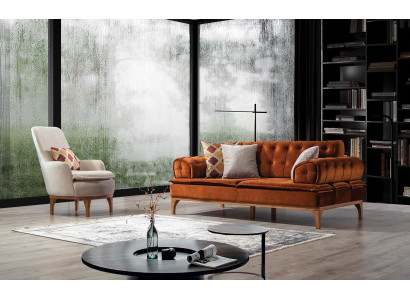Sofá set conjunto sofás sofá sillón tres plazas 3+1 plaza naranja.