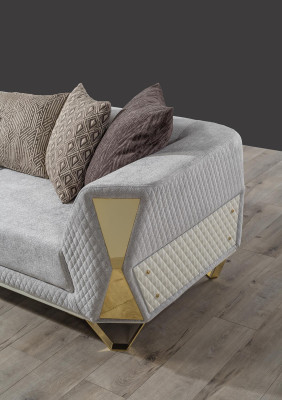 Sofá extravagante de tres plazas para la sala de estar, tapizado en tela.